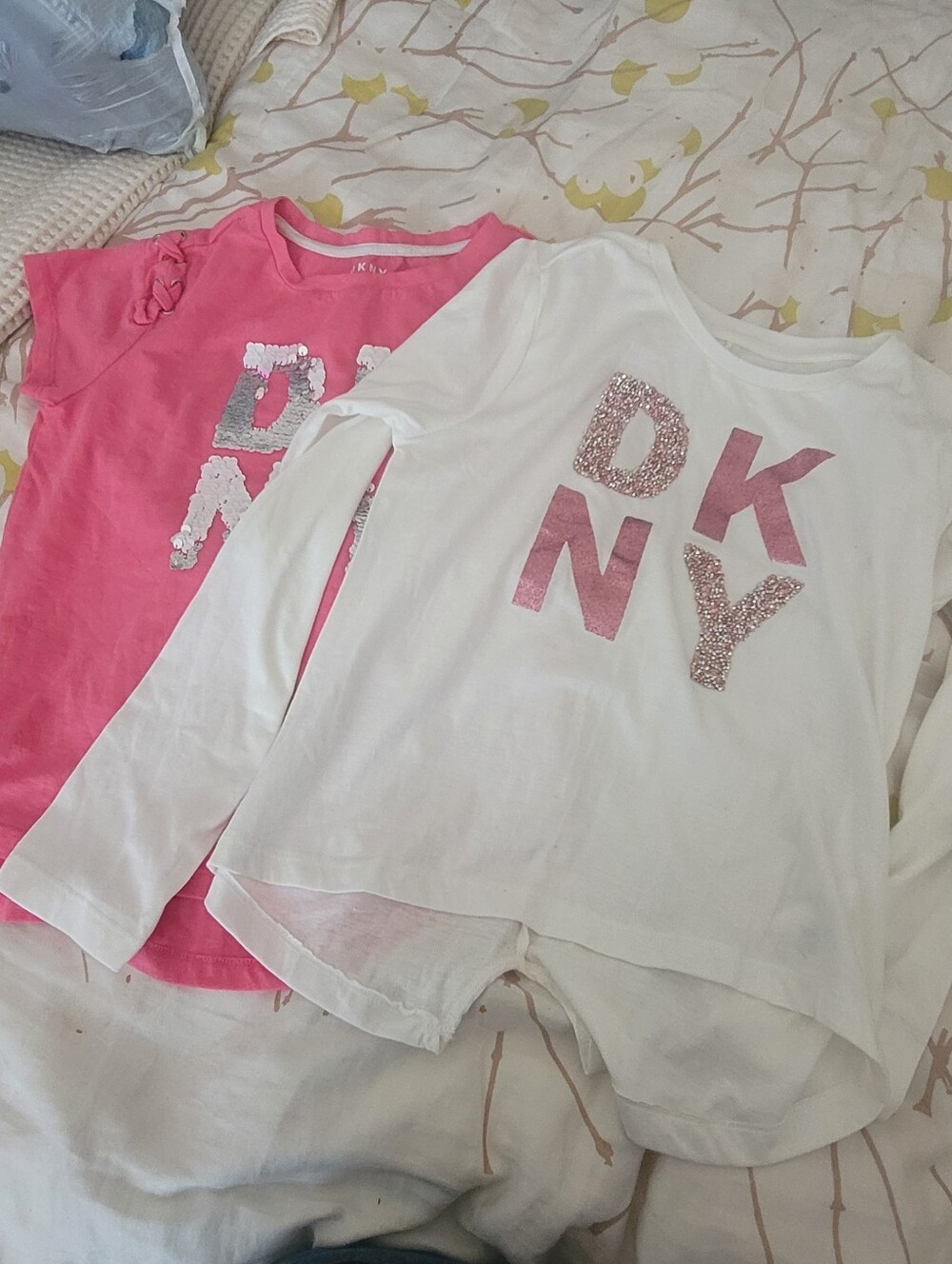 DKNY White & Pink Sequin Logo Tee Set